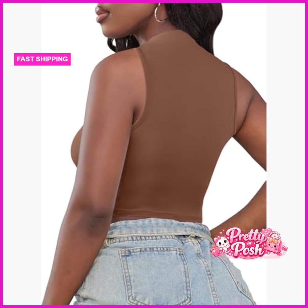 Polyester Elastane Blend Crop Top Turtle Neck Sle… - image 2